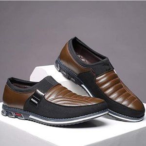 Men Leather Splicing Non Slip Casual Shoes